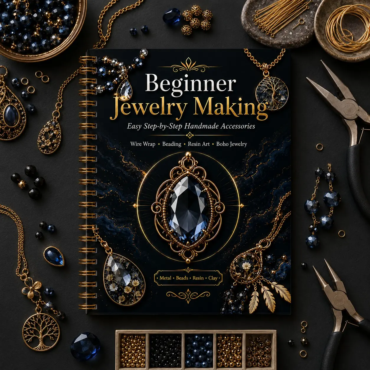 Beginner Jewelry Making Guide A5 Spiral Bound Manual, Handmade Jewelry Tutorial Book, Beading Wire Resin Clay Projects, Adult Creative Craft Gift Book
