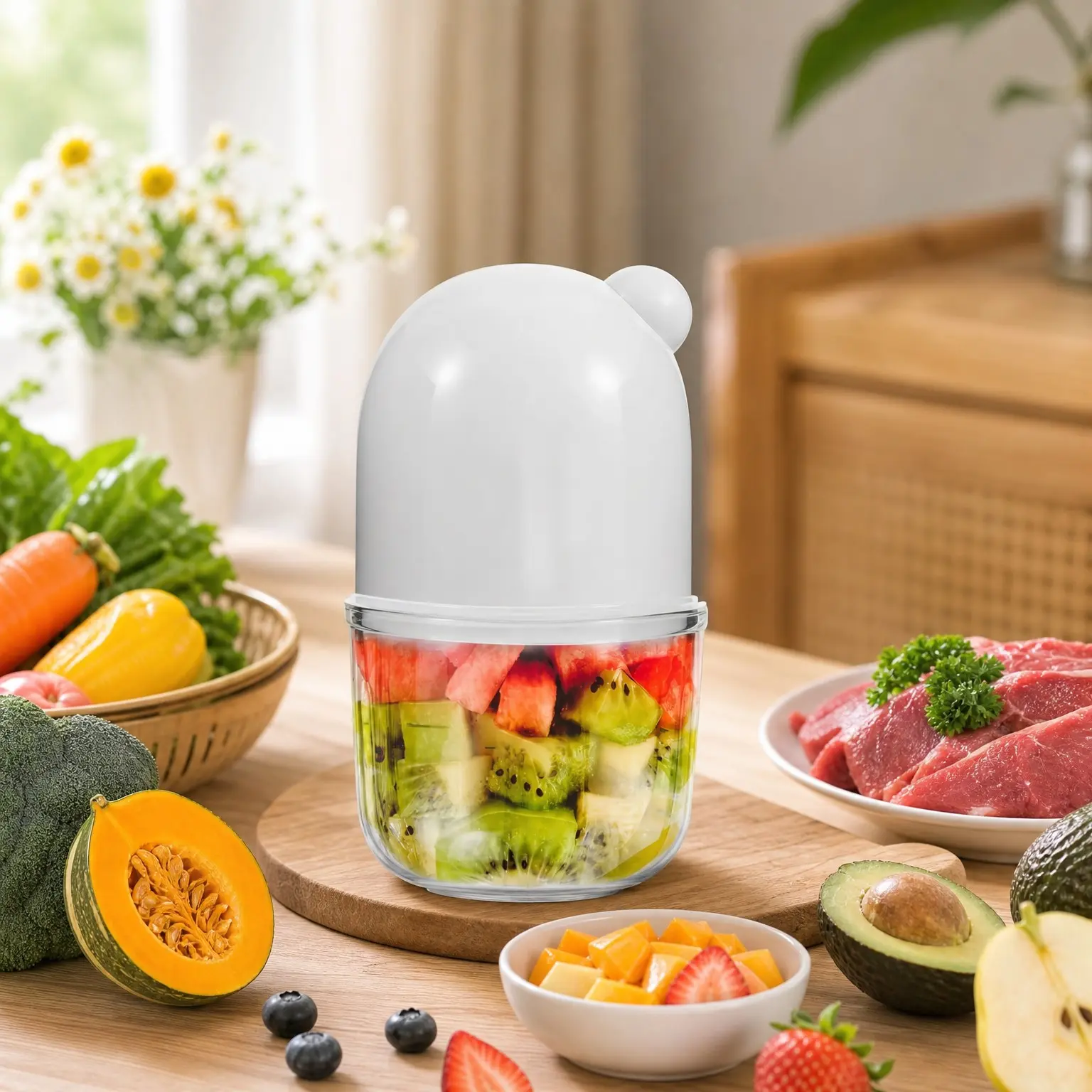Baby Food Blender & Food Processor with Borosilicate Glass Bowl, BPA-Free, Easy to Use & Clean, Ideal for Meat, Vegetables, Fruit, Homemade Purees, Essential Baby Feeding, Medium, White(Gift)