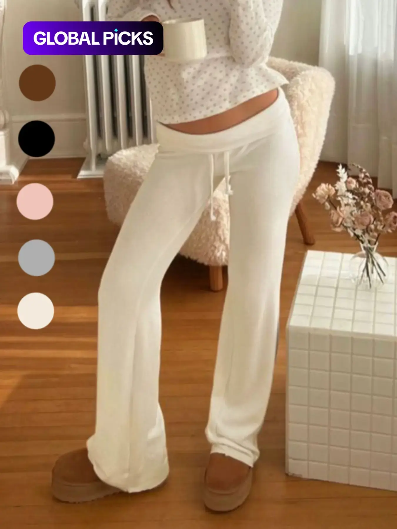 Women's Solid Drawstring Foldover Waist Straight Leg Pants, Pants for Women, Fashion Casual Drop Waist Trousers For Daily Outdoor Wear, Women's Bottoms