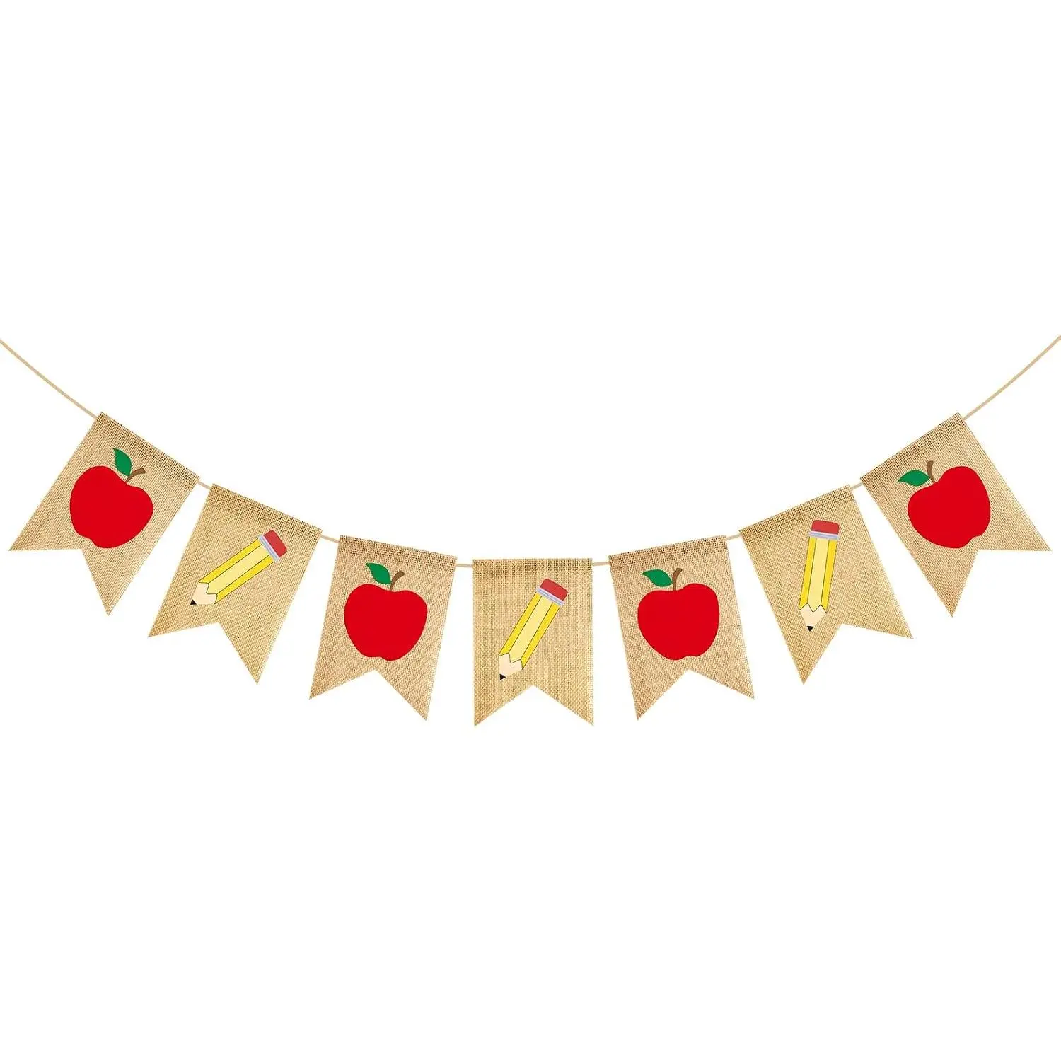 to School Burlap Banner NO DIY  of School Banner Pre-Strung |  Pencil Garland Welcome Sign for  to School Classroom Decorations Party Supplies (Red and Yellow)