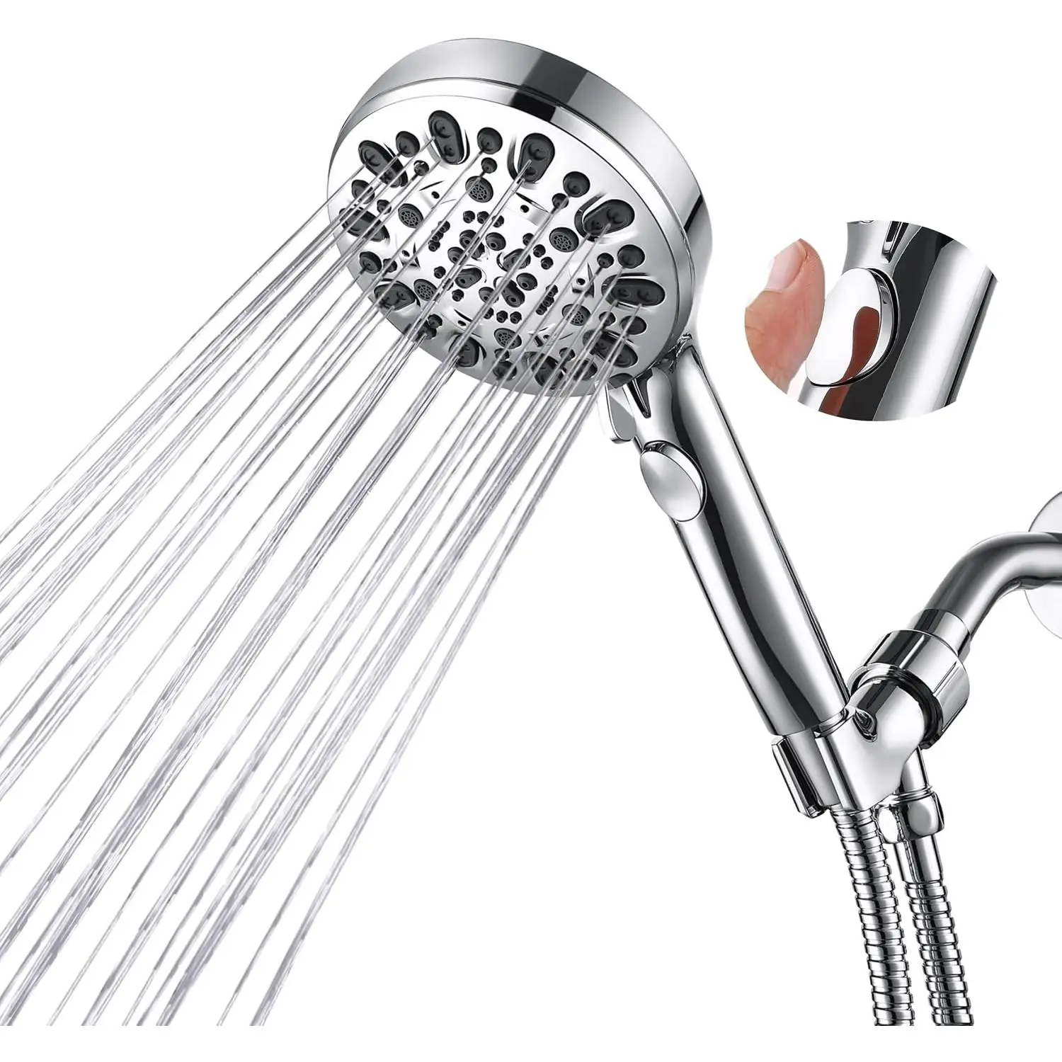 Shower  with Handheld 7  Combo(Chrome) | Hand Held Showerhead with /Off ,High  Detachable Shower Heads with 60" Long Hose