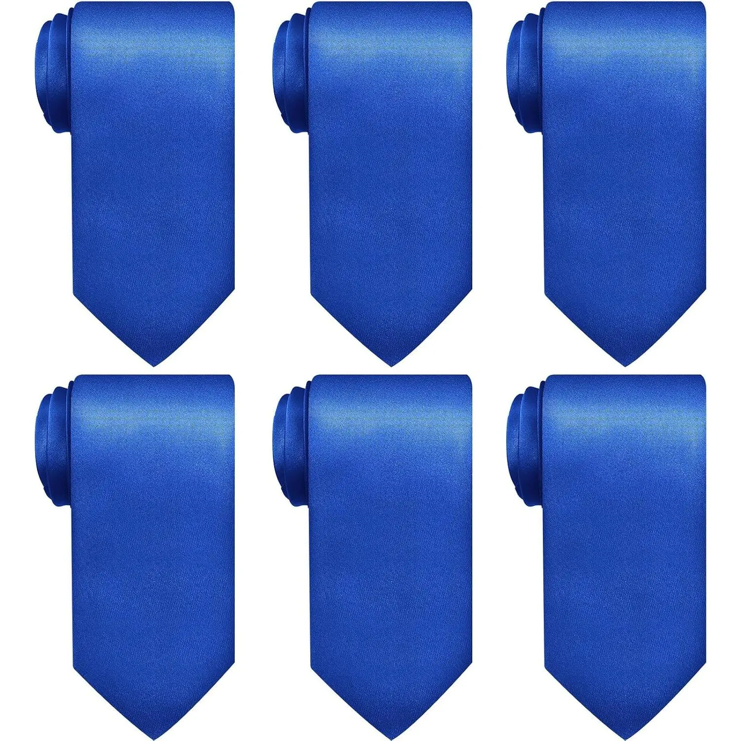 Men's Pure Satin Business Formal Neckties, Multiple Packs (6/12/24 Pcs Options), 57" Solid Pure Color Ties for Wedding & Formal Occasions (Blue)
