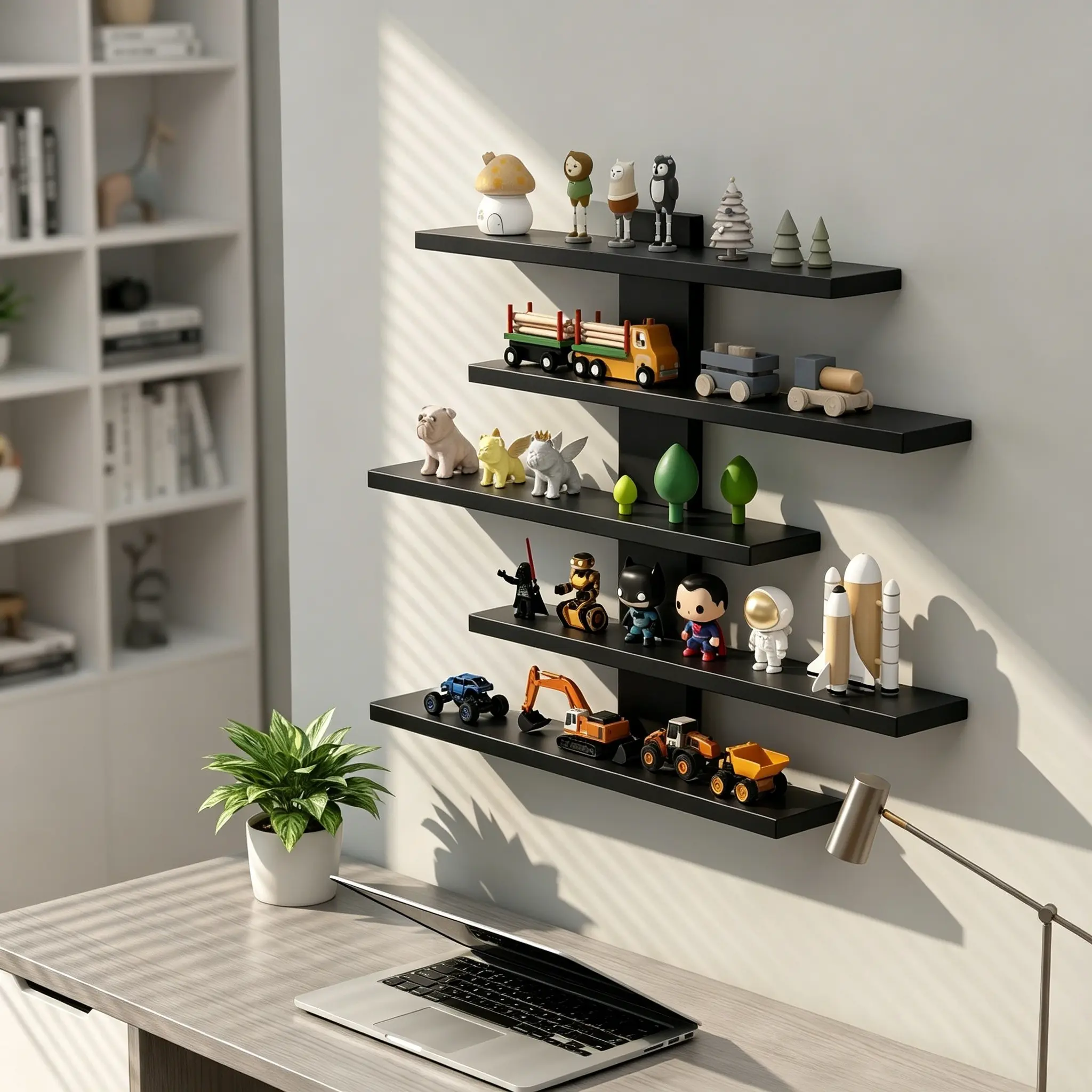 5-Tier Vertical Wall-Mounted Floating Shelf, Decorative Space-Saving Organizer for Keys, Diffusers, Figurines, Entryway, Living Room, Bedroom, Bathroom