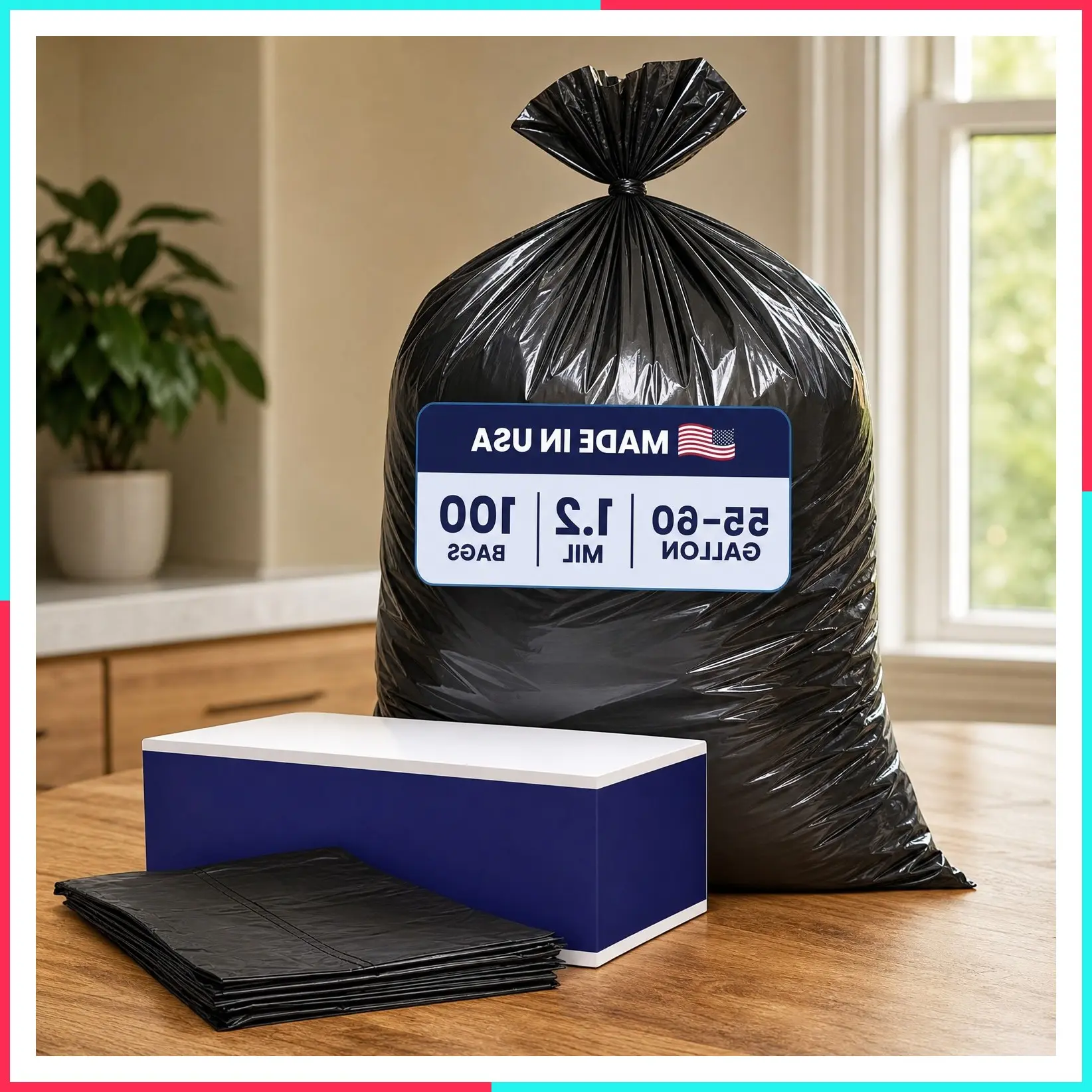 55-60 Gallon Heavy Duty Contractor Trash Bags, 1.2 Mil Tear-Resistant Black Garbage Bags for Construction, Yard Waste, Industrial Use, Large 38” x 58” (100 Count)