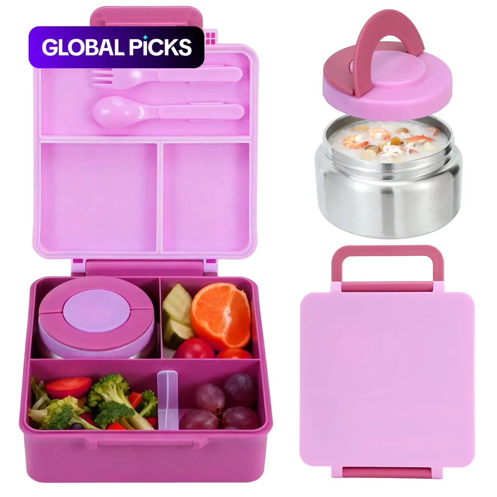 1630ML/55.8oz Bento Box for Kids - Insulated Portable Bento Lunch Box Food Container with Leak Proof Vacuum Insulated Food Jar - 4 Compartments, Two Temperature Zones Leakproof Insulated Lunchbox #GLOBAL PICKS