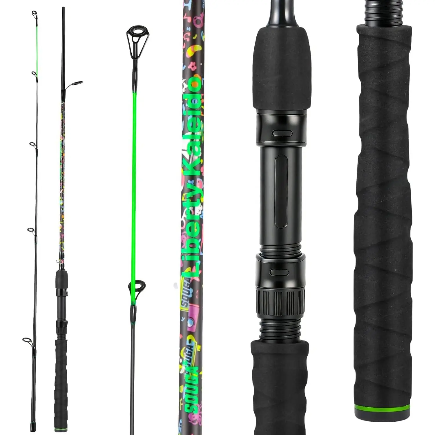 Fishing Rod, Liberty Kaleido Carbon Spinning & Casting Rod, 2 count Medium Action Bass Trout Rod with SIC Ceramic Guides, EVA Grip, Reel Seat, Hook Keeper, 5.6 & 6ft, 4-14lb Line