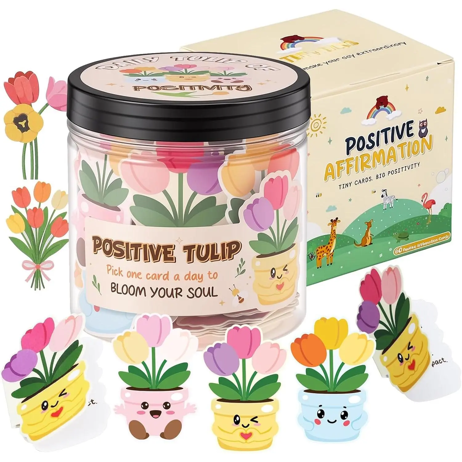 Positive  Jar, 60 Affirmation Cards, Fun Stuff Birthday Gifts | 60 Positive Affirmation Cards, Daily Encouragement Work Desk Decor, White Elephant Thank You Gifts for Women Mom Teacher