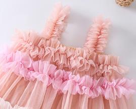 Girls' birthday princess dress rainbow pink strap tulle dress outdoor princess photoshoot high-end fashionable lace dress for girls