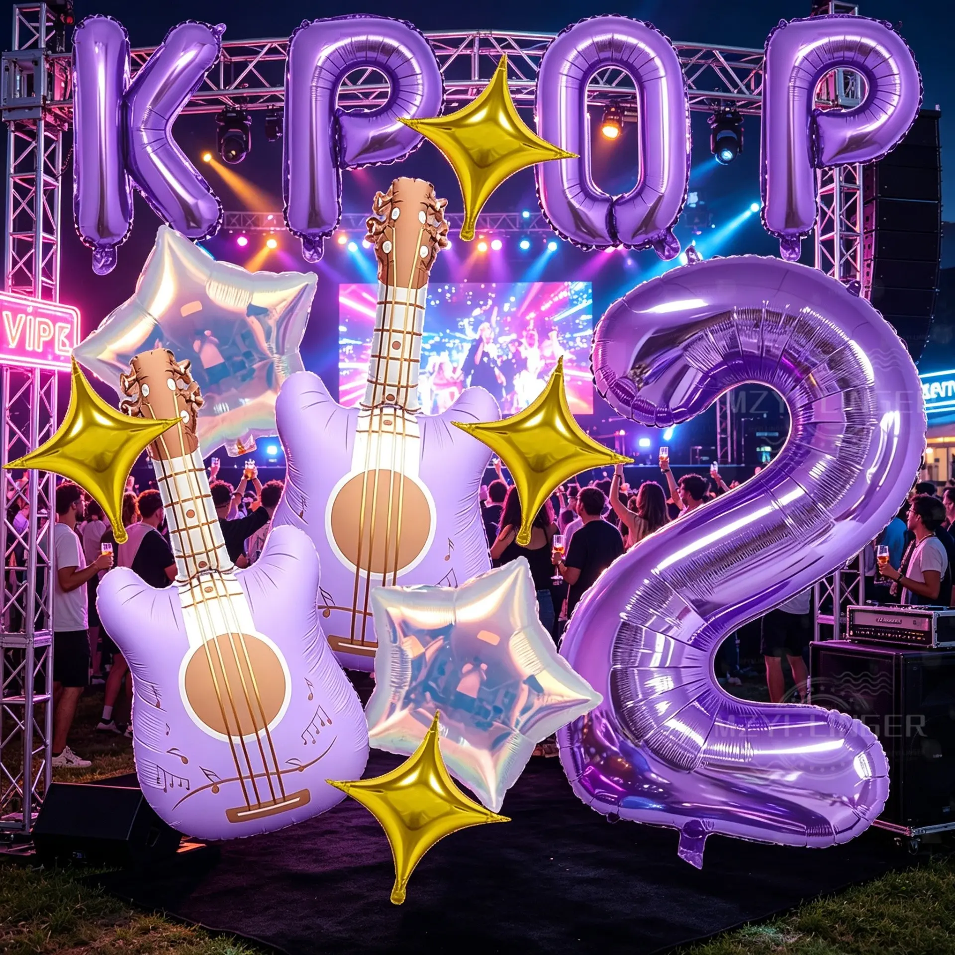 13-Piece K-Pop Birthday Party Decor Set, Letter Banner, Number Balloons, Disco Balloons, Guitar, Star Balloons, Music Theme Party Supplies, Balloon Decorations Kit