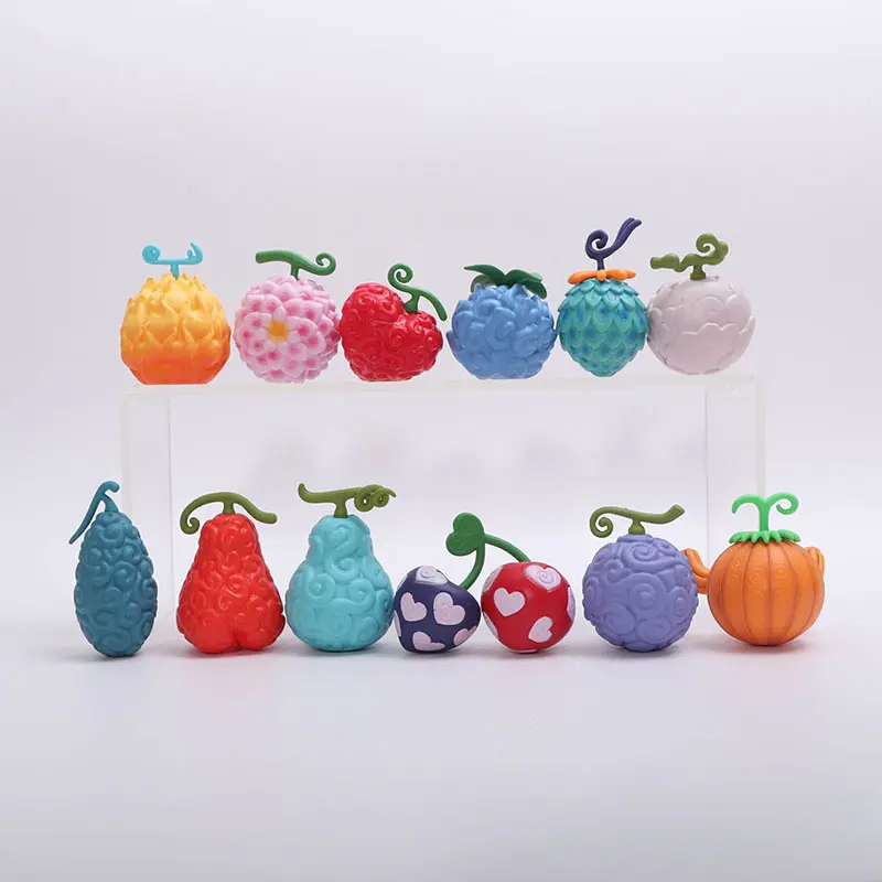 12 Pcs 12 Types of Pirate Devil Fruits Fantasy Magic Mini Resin Figurine Set, Colorful Ornaments for Desk Decor & Anime Fan Collection friendship keychains attachment kawaii bag accessory retractable