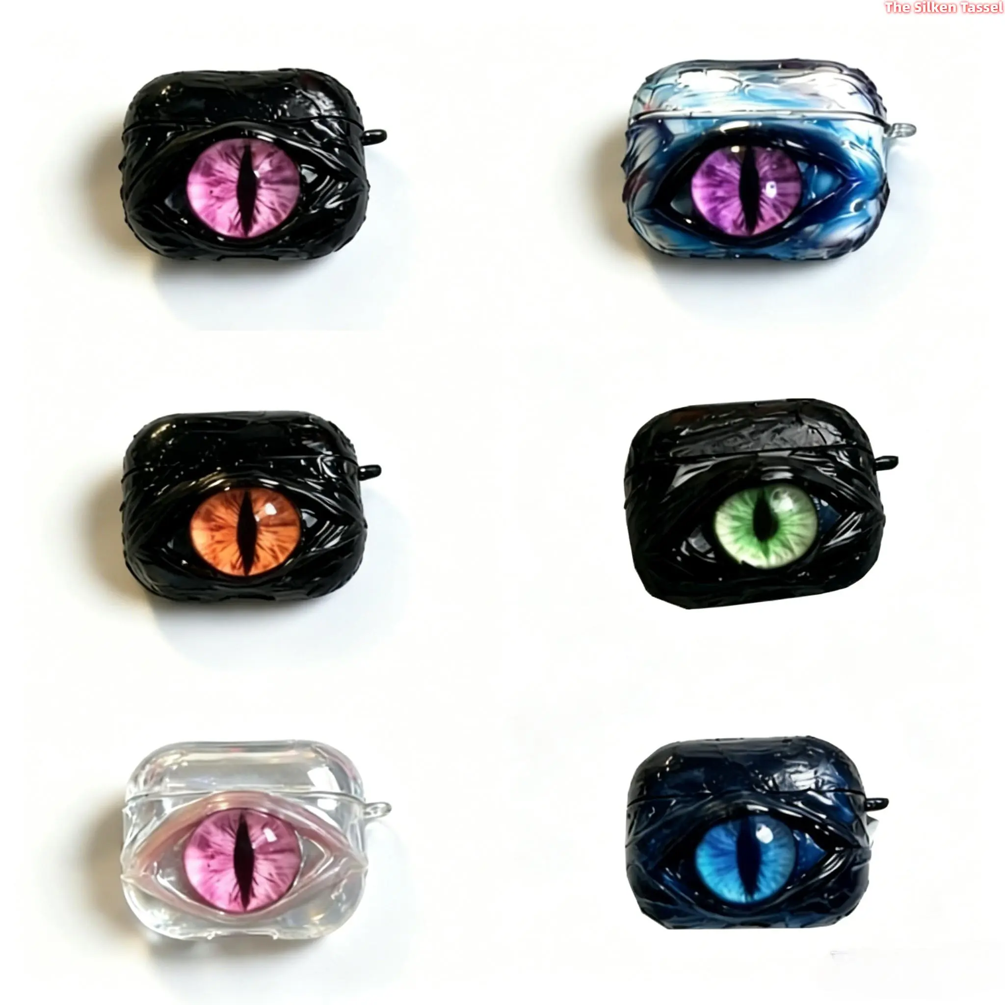 3D Textured Dragon Eye AirPods Case - Gothic Hard Plastic Protective Cover for AirPods Pro 1/2, 3, 2, 1, Shockproof Gothic Halloween Bag Accessory with Keyring Hook, Gamer-Style, Easy To Carry Headphone Protector