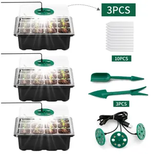 Upgraded 3 Pack Seed Starter Trays with Full Spectrum Grow Light, 12-Cell Adjustable Humidity Seed Growing Kit, Portable Indoor Greenhouse for Flowers Herbs Vegetables