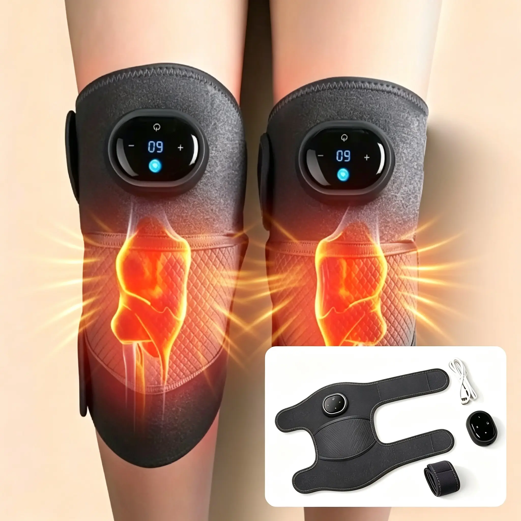 3-In-1 Heated Vibration Knee Massager, Wireless Adjustable Heat Wrap, Ideal for Knees, Elbows, and Shoulder Joint Pain Relief, Adjustable Relaxing, Therapy