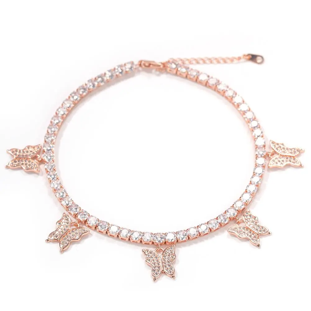 Women's Butterfly Motif Anklet with Zircon Accents - Shiny Costume Jewelry Fashion Accessory for Casual Daily Wear