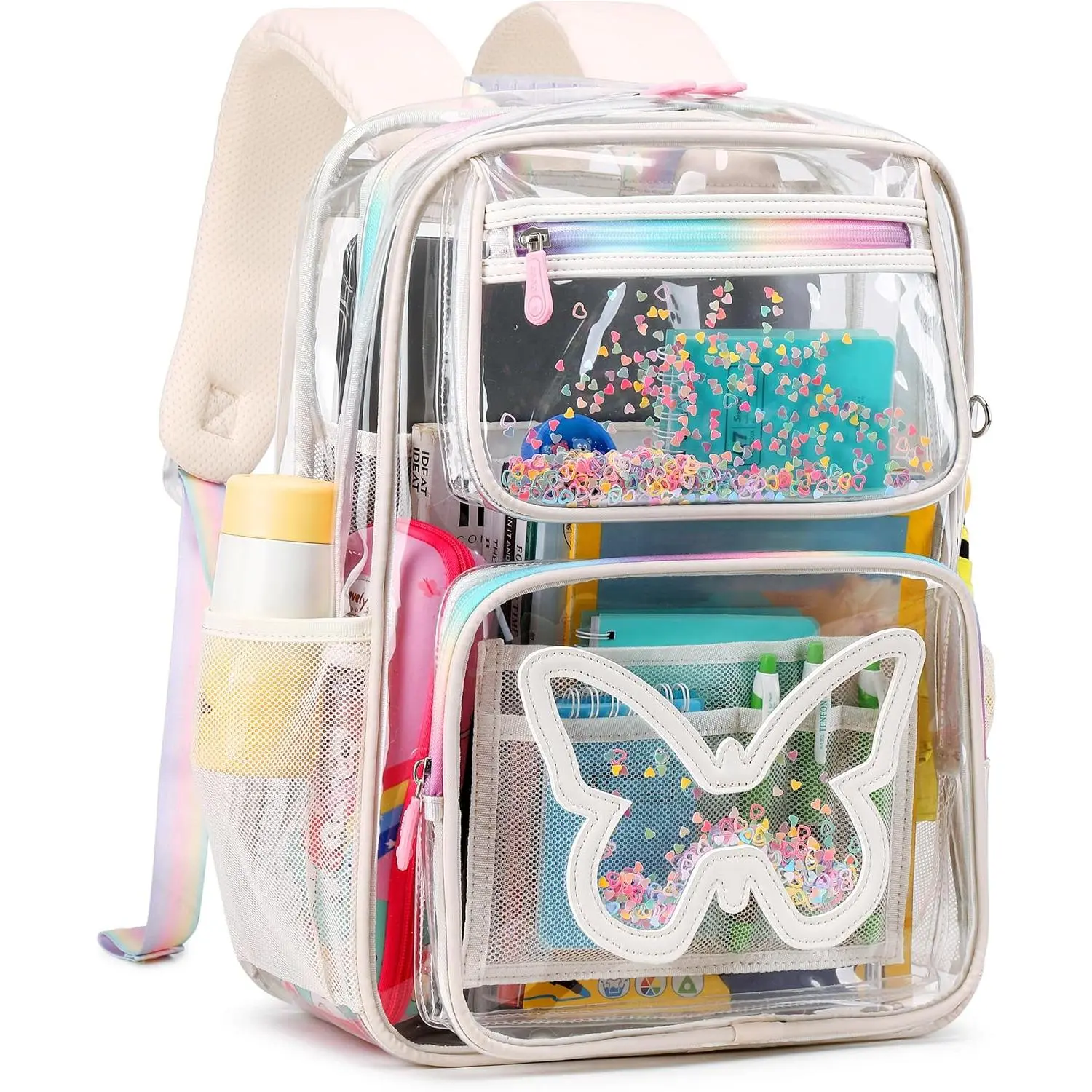 Clear Backpack for School,Large Bookbag Heavy Duty See Through Butterfly Backpacks for Girls Stadium Approved Daypack Transparent  Bags for Students,Teens,Women,Work,Travel,Concert