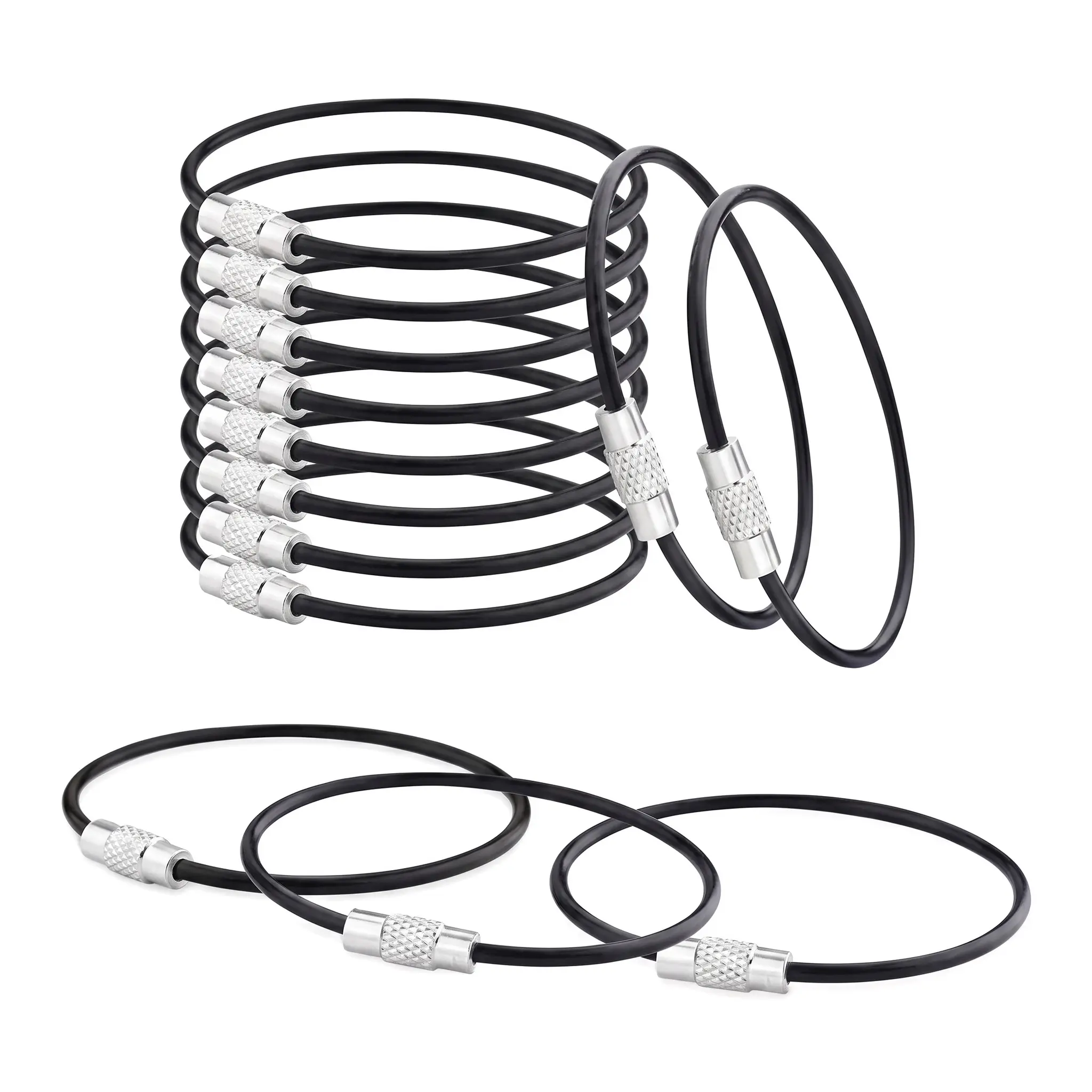 Stainless Steel Cable Keyrings 25 Pack 2mm Coated Wire Loops, 6 Inch Durable Multipurpose Keychains for Keys, Luggage Tags, Backpacks & Duster Organization