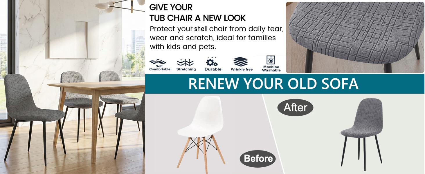 Mid Century Dining Chair Covers Stretch Shell Chair Covers Armless Chairs Cover Soft Dining Room Chair Slipcover for Living Room Side Chairs (Set of 2, Coffee)