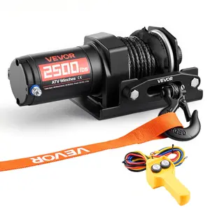 【DealsForYouDays】VEVOR 2500 lbs Electric Winch, 12V DC ATV/UTV Winch with 0.19 inx 39.4 ft Synthetic Rope Wired Remote Control, IP55 Waterproof, Aluminum Housing Fairlead Mount Plate for Towing ATV, Black