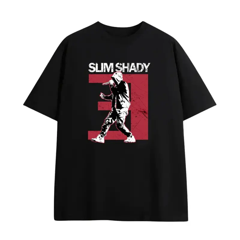 Men's Casual Fashion Comfy Slim Shady Print Short-Sleeve T-Shirt - Oversized, Soft Fabric, Round Neck, Breathable Menswear Top