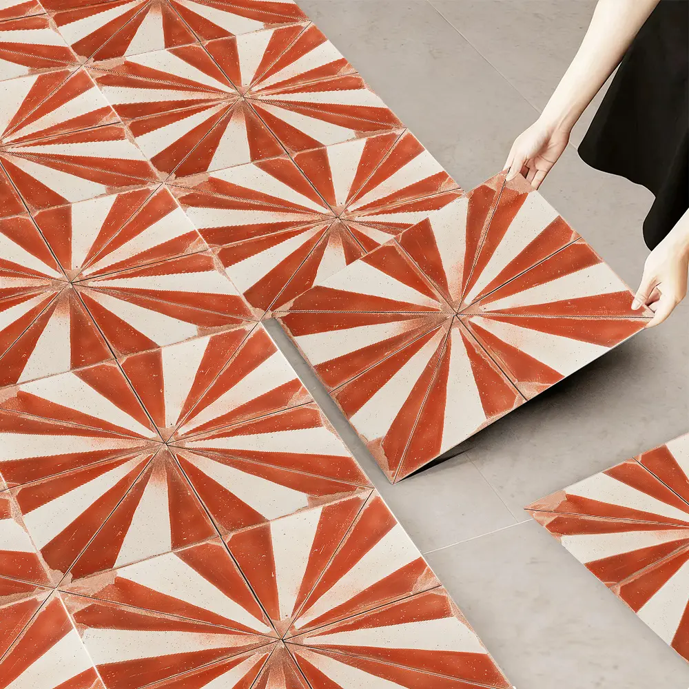 10pcs Large Self-Adhesive Faux Leather Floor Tiles - Removable & Repositionable, Colorful Geometric Art Patterns, No Glue Needed, Easy Installation, Modern Style, Elegant Design