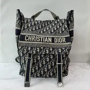 Pre-owned Christian Dior Oblique Backpack Navy Jacquard YY722 26.07.01