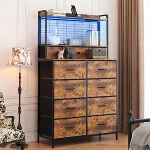 Smart Dresser with 11 Fabric Drawers, Built-in Charging Station with Wireless Charger, App-Controlled RGB LED Dresser, Industrial Storage Cabinet with Anti-Tip Design for Bedroom