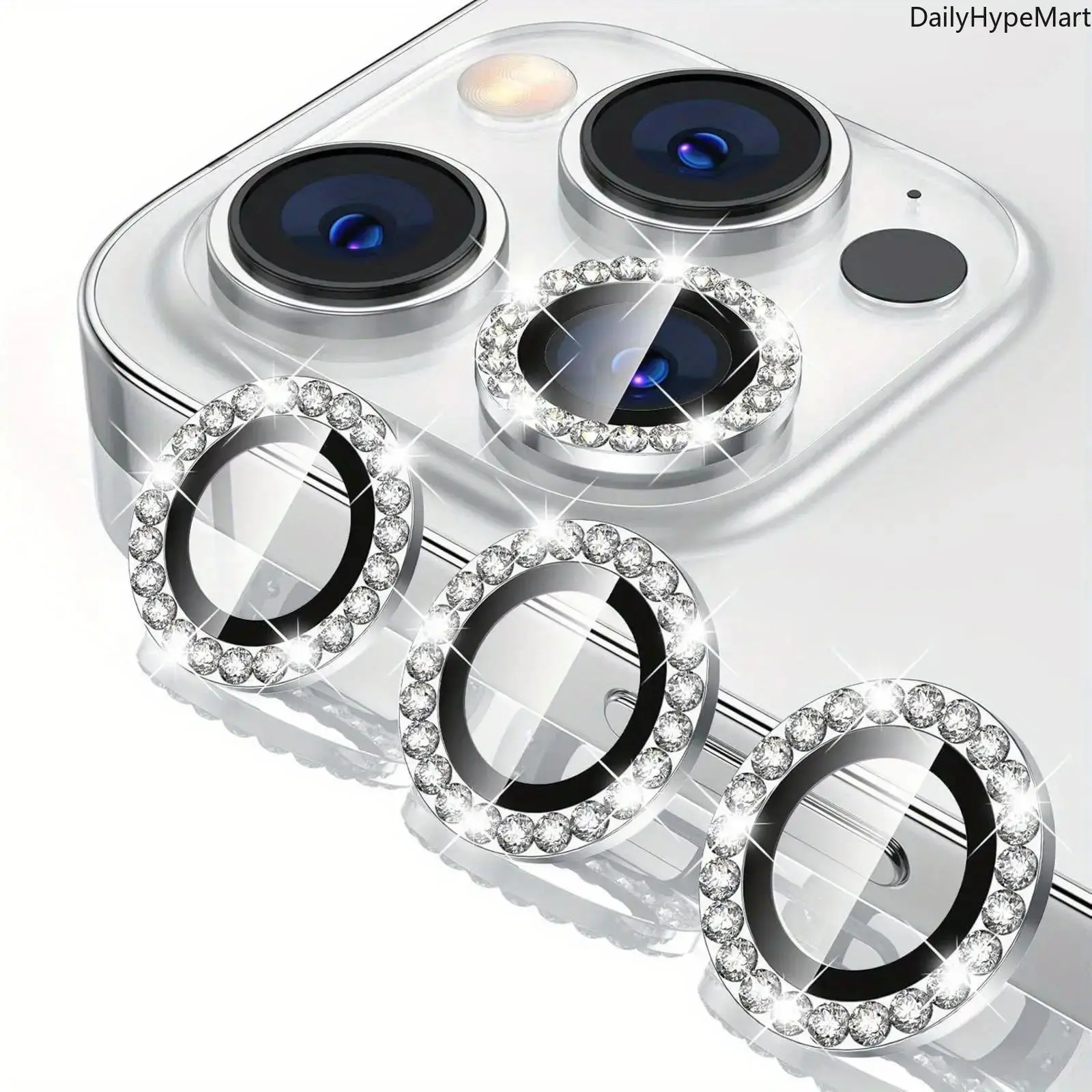Rhinestone-Decorated Mobile Phone Accessories Set - Protective Camera Lens Cover, Screen Protector for iPhone Series Smartphones, Fashion Handheld Accessory with Protection Function