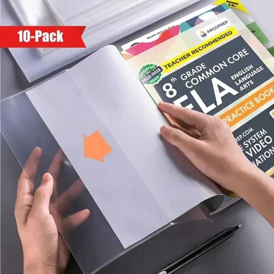 10-Pack A4/16k/22k Transparent Plastic Book Covers, PVC Material, Adjustable Self-Adhesive, Waterproof and Durable, Student Office Supplies