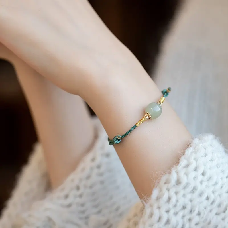 Natural Hetian Jade Bracelets for Women, Traditional Chinese Style Elegant Jewelry with an Adjustable Braided Cord, Friendship Gift, Real Jade Bracelet, Braided Chain
