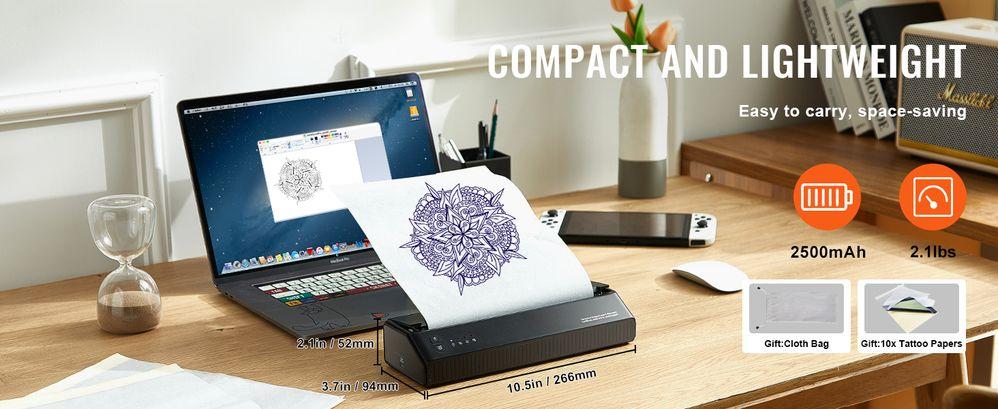 Tattoo Stencil Printer, Wireless Bluetooth Tattoo Printer Transfer Stencil Machine with 10Pcs Transfer Paper, Compatible for iOS&Android Phone, iPad&PC (with Storage Bag)