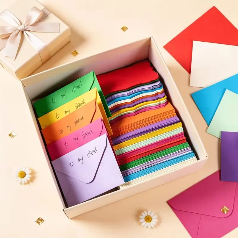 Wavy Edge Greeting Cards, High-End Style Colorful Envelopes, Birthday Invitation Cards, Small Message Cards, Elegant Design