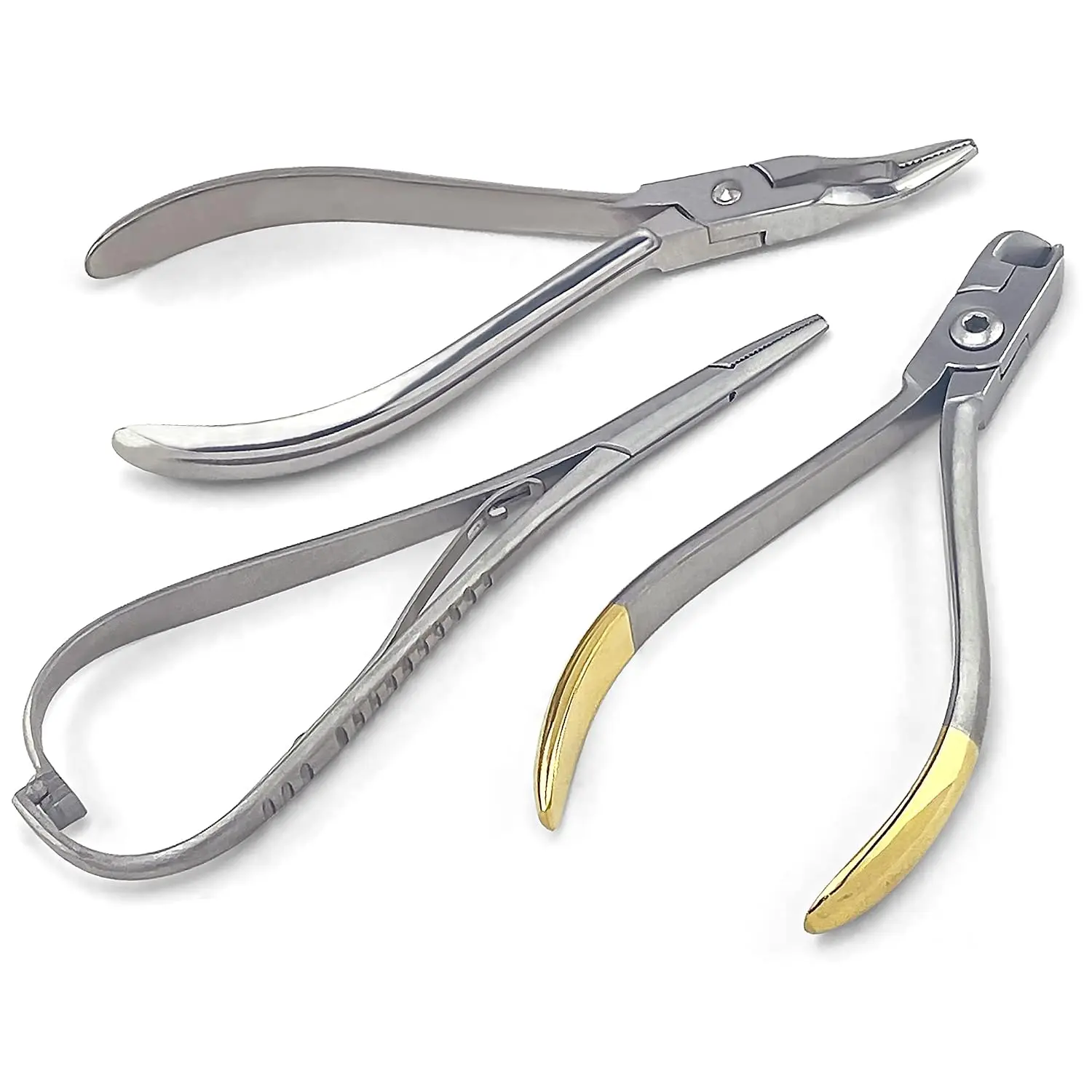 3 Pcs Orthodontic Instruments Tool Set - Hard Wire, Mathieu Ligature Elastic Placing Plier, Slim Weingart Plier