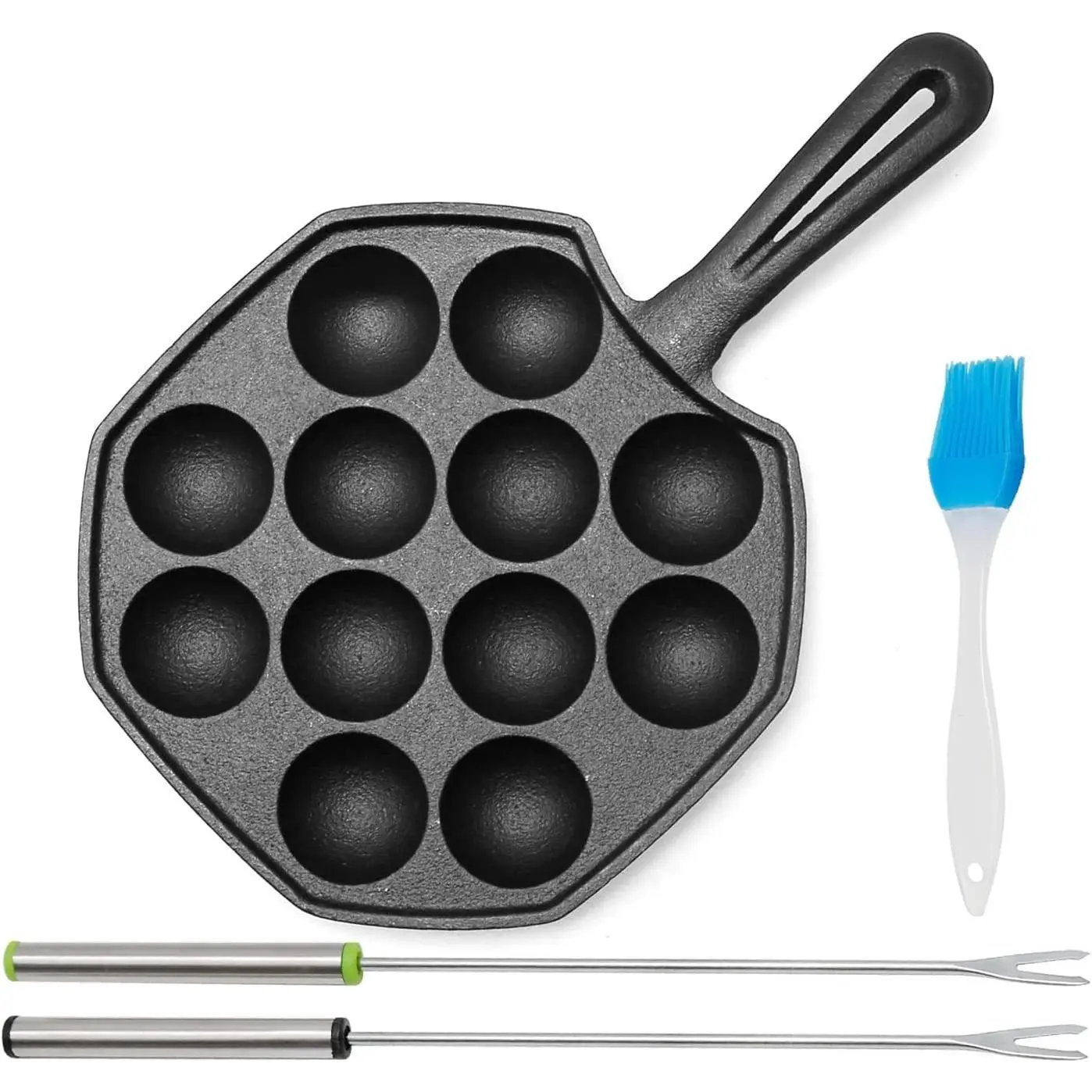 Cast Iron Takoyaki Pan - 12 Hole Heavy Duty Square Cooking Plate Octopus Ball Maker 1.5" Half Sphere Takoyaki Maker for Baking Cooking