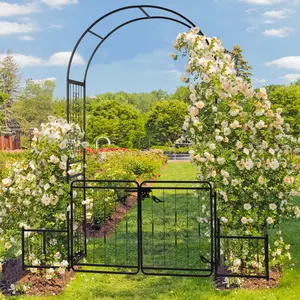 Black Iron Garden Arch with Door 198.5 x 50 x 219CM Arc Top Planting Frame Outdoor Trellis for Vines Roses Garden Pathway and Landscape Decoration