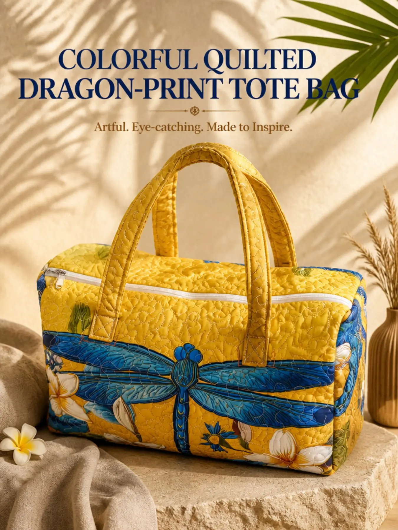 Mysterious Giant Dragonfly Print Quilted Handbag, Large Capacity Soft Quilted Weekend Travel Bag, Lightweight Overnight Fitness Luggage, Ideal for Outdoor Trips and Vacations, Travel Weekender Bag