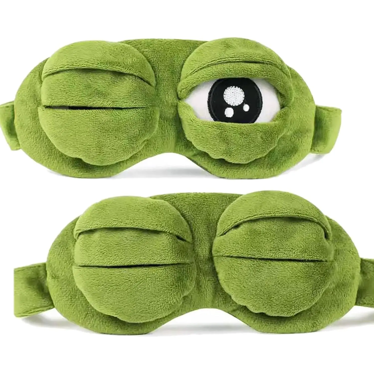 2Pcs Sleep Eye Mask for Women Kids, Shinywear Eye Mask for Sleeping, Cute Sad Frog Blindfold Plush Funny Eye Shade Cover for Travel Yoga Nap Block Out Light - Soft Cotton Inside for Sensive Skin