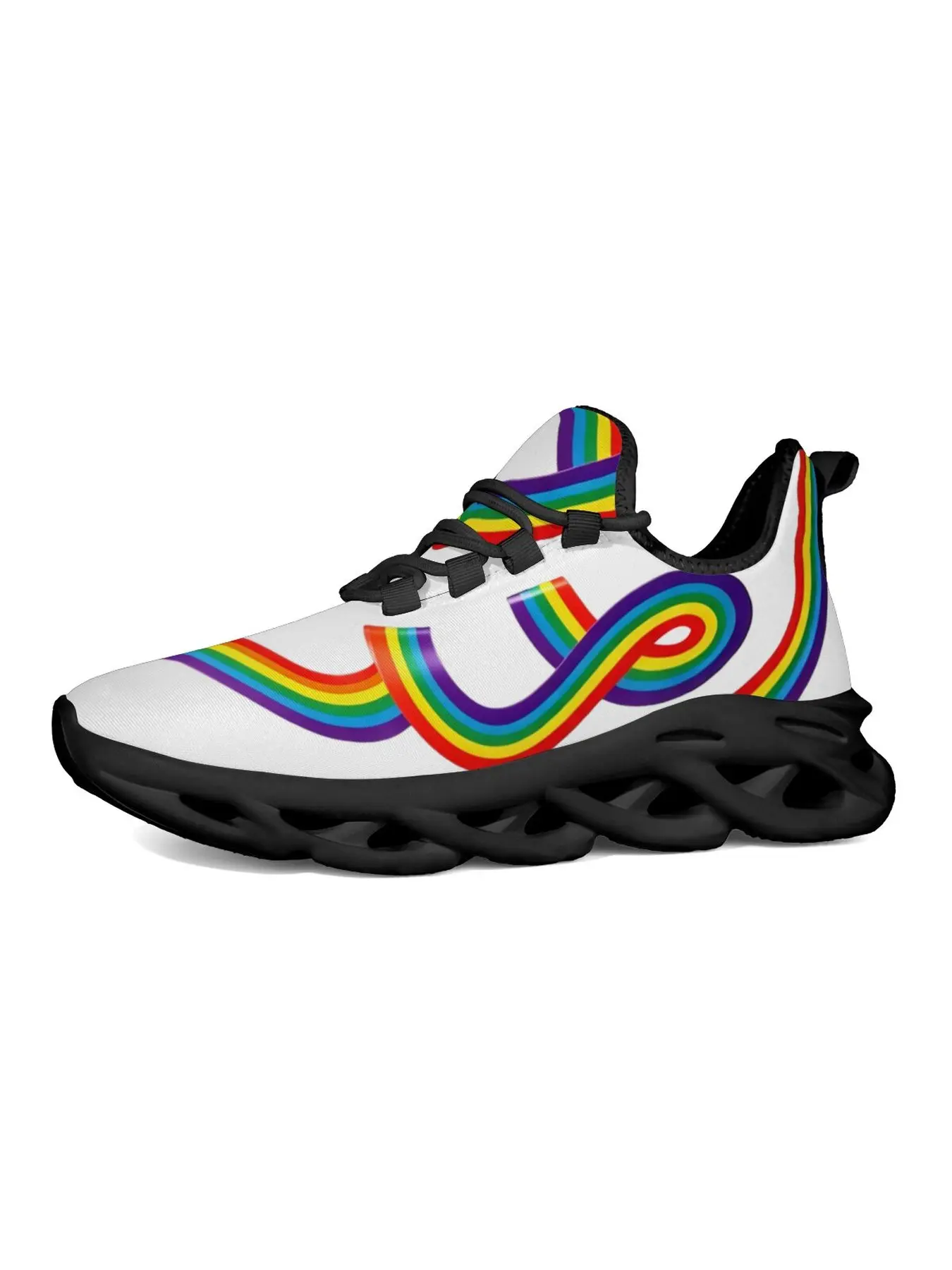 Rainbow Pride Print Sneakers for Men Women, Colorful LGBTQ Stripes Infinity Pattern Lightweight Breathable Running Shoes, White Blade Sole Casual Athletic Walking Shoes