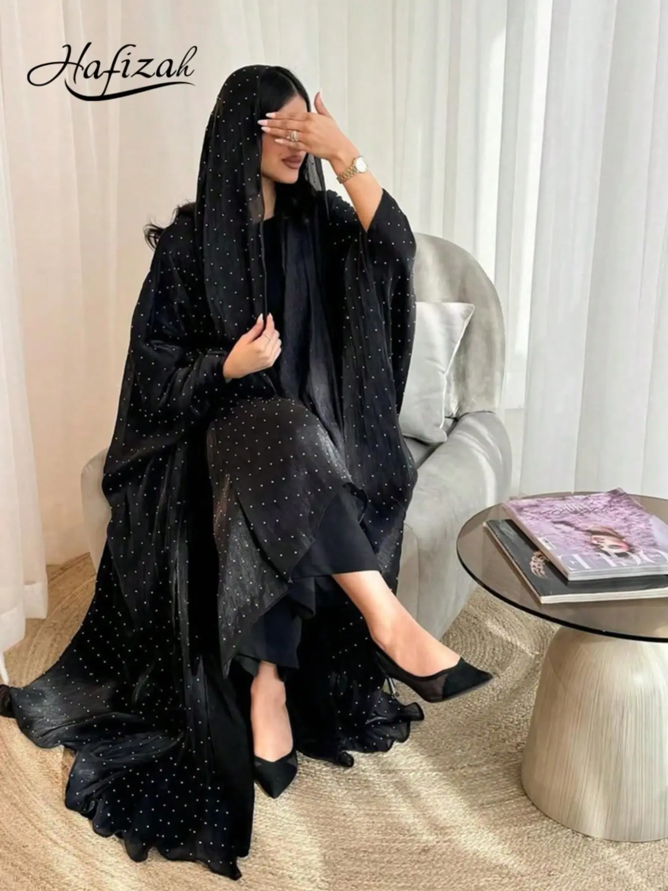 Hafizah Summer New Modest Cross-Border Embroidered Long Dress Outer Coat Set with Headscarf, Loose-Fitting Plain Outerwear, Islamic Clothing Set
