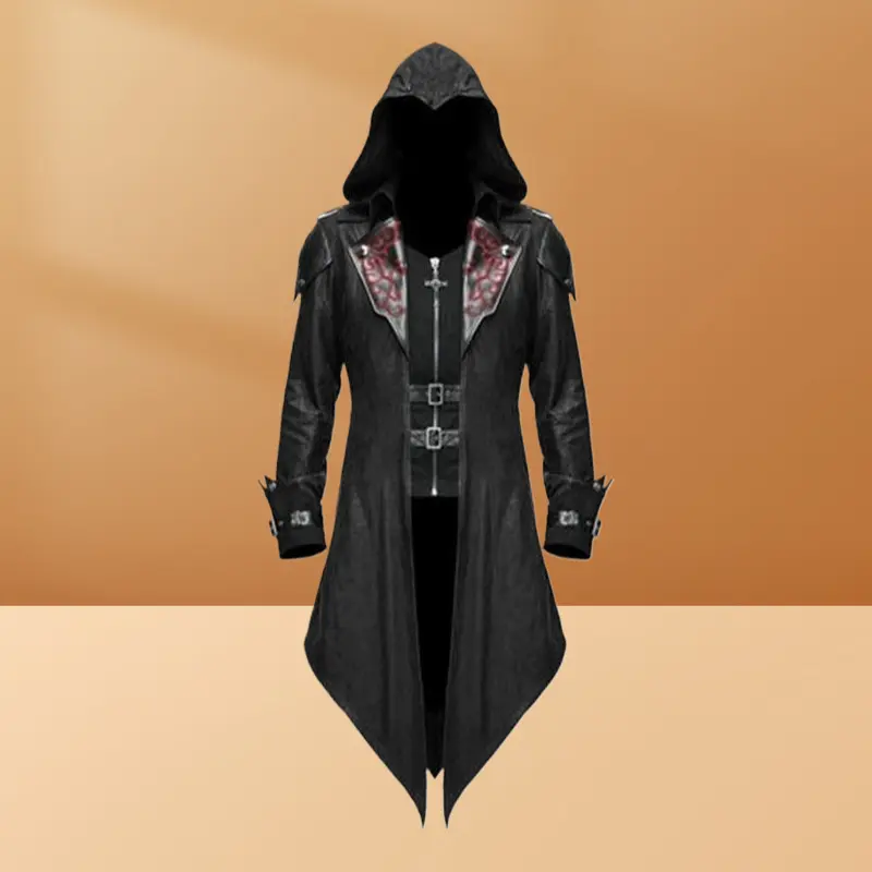 Men's Gothic Patchwork Costume Coat, Long Vintage Menswear Jacket in Durable Fabric with Tie for Halloween & Cosplay, Renaissance, Vintage Patchwork Jacket - Black, Medieval, Gothic Aesthetic, Fancy, Polyester, Contrast Fabrics