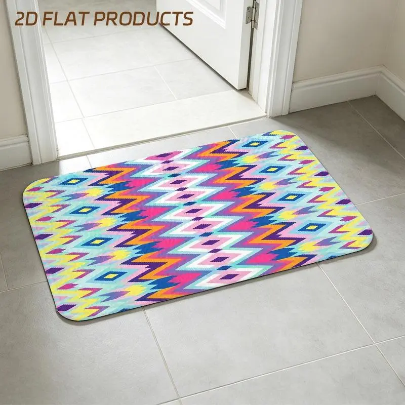 Vibrant Symmetrical Kaleidoscopic Geometric Print Doormat, Retro Psychedelic Art Deco Style with Interlocking Bright Multicolor Shapes, Multiple Specifications Available, Ideal for Entryway Entrance Home Decor and Daily Indoor Use