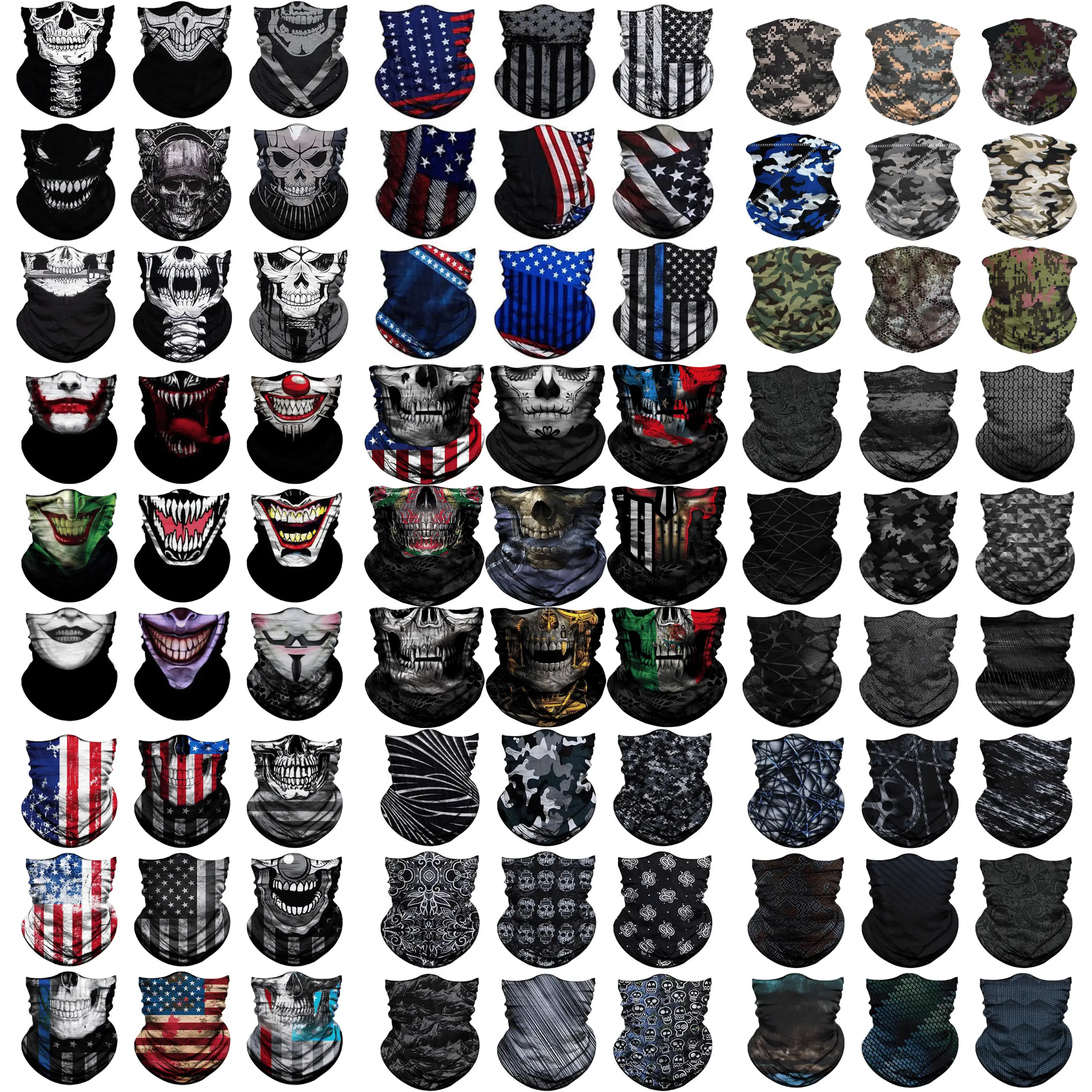 9-pscSeamless Neck Gaiter For Outdoor Sports UV Protection Breathable Balaclava Headband Face Scarf Skull Gothic Style
