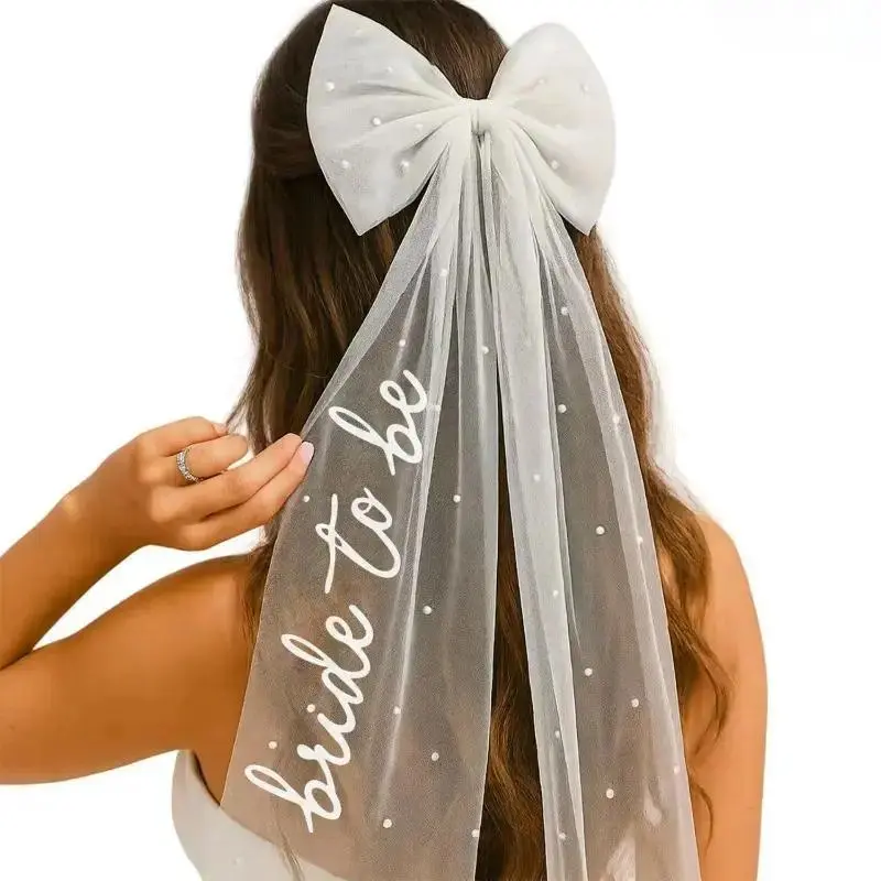 Dainty Pearl Bow Tulle Veil Bridal Hair Clip, Elegant Wedding Bride Hair Accessory, Romantic Statement Hairpiece for Wedding Bachelorette Parties Bridal Shower summerwins Pre-Wedding Styling & Bride Gifts