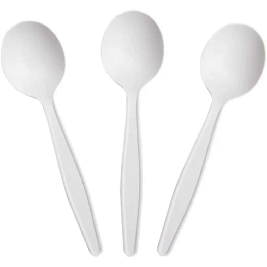 6" Disposable Soup Spoons - 50 Pack Heavy Duty Disposable Silverware, Extra-Length Cornstarch Serving Spoons for Hot Soup, Ice Cream,Chili, Parties ()
