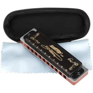 Easttop Professional Harmonica Blues Key of 10 Hole 20 Tone Heavy Duty with Case & Cleaning Cloth for Professional Player,Beginner,by -East Top,Black,Great Christmas Gift