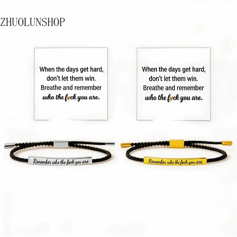 Engraved Stainless Steel Bar Bracelet with "Remember Who You Are" Quote, Braided Skin-Friendly Cord, Non Tarnish Motivational Jewelry, Men's Accessories, Accessories for Women, Anniversary Gift, Unique Boyfriend Gift