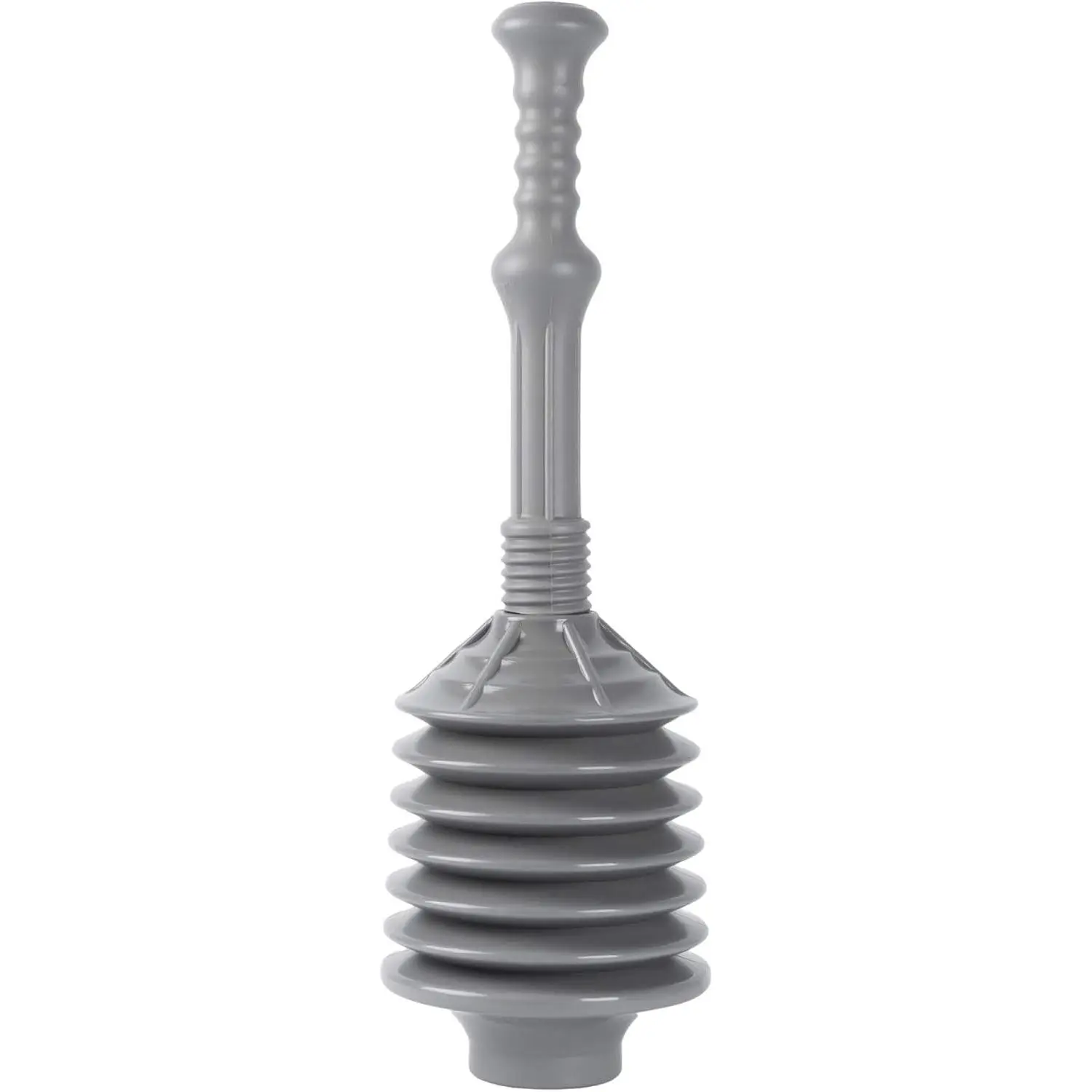 Professional Bellows Accordion Toilet Plunger with 11-in Handle, 18-in Height, 2-3/8-in Diameter, 7-in Bellows Cup - High-Pressure Thrust Unclogs Drains for Bathrooms, Grey, Unclog Drains