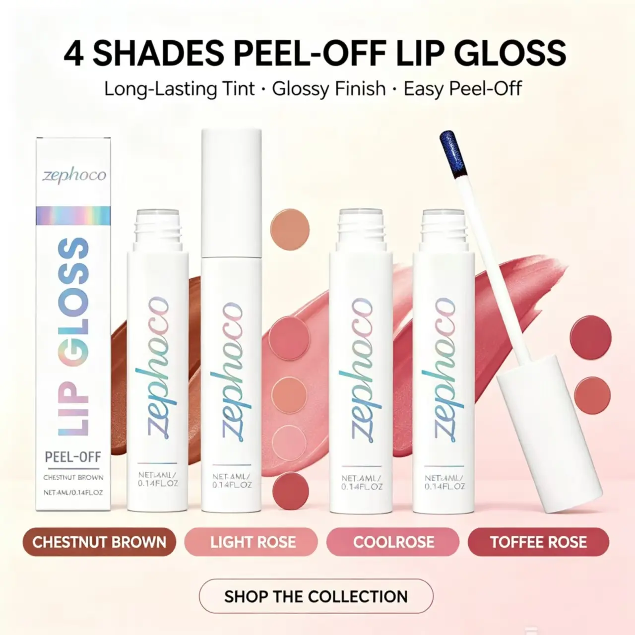 Zephoco 4ml Peel Off Lip Tint - Glycerin-Infused, Hydrating, Unflavored, Waterproof, Moisturizing Silky Texture, Natural Buildable Color, Nourishing Long-Lasting Lip Makeup