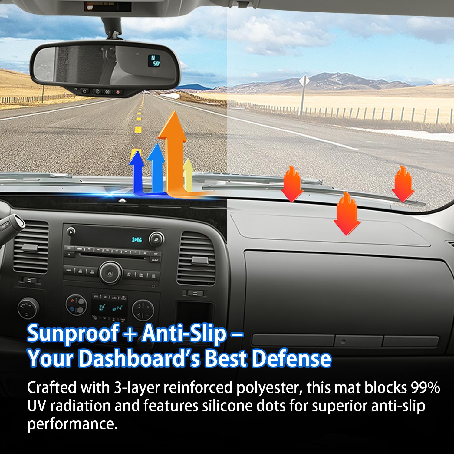 Custom Fit Dash Mat for 2007-2013 Chevy Silverado GMC Sierra Flannel Sunshade UV Protector Non-Slip Cover with Glove Box Access