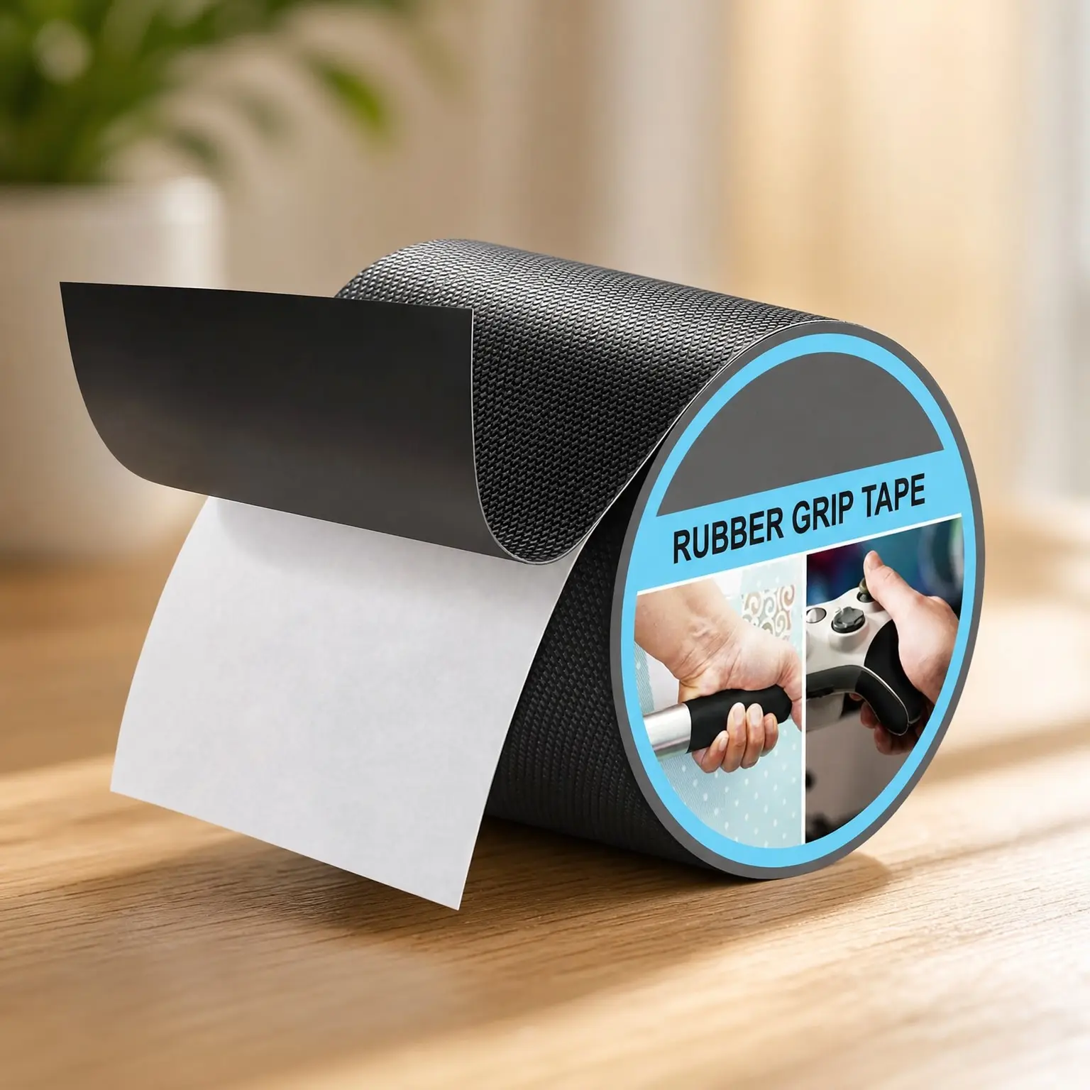 Rubber Grip Tape, Ultra-Thin Strong Adhesive Anti-Slip Waterproof Heat Resistant Wear-Resistant Cushion Pad for Safer Handles and Contact Surfaces, Comfortable Grip (Black, 4In x 10Ft)Gift