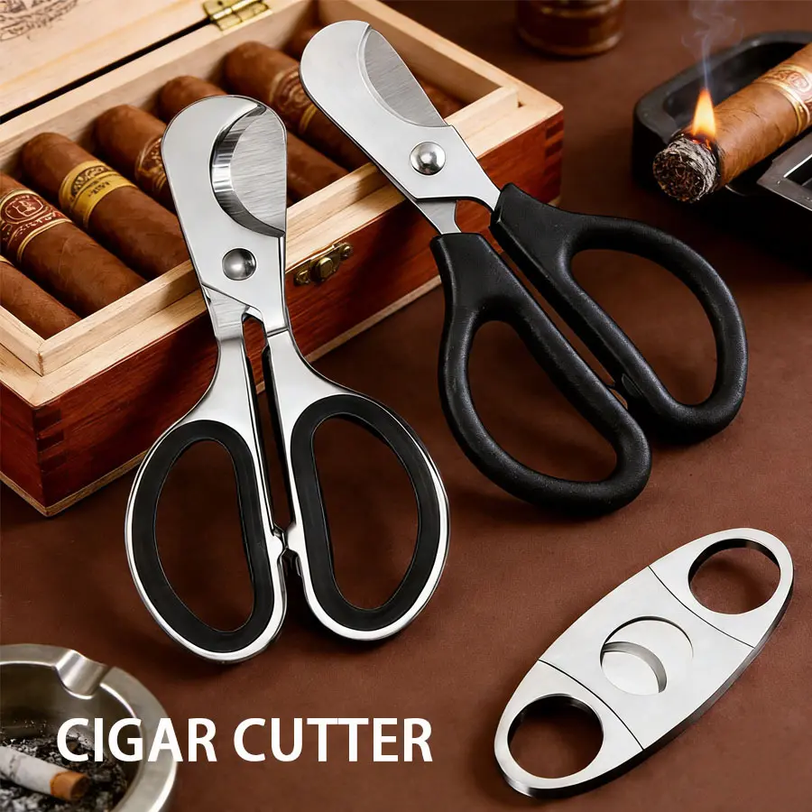 1/2pcs stainless steel cigar cutter and opener - double-edged Cutting blade with anti slip rubber handle, stainless steel material - professional cigar cutter Home, suitable for smokers to use